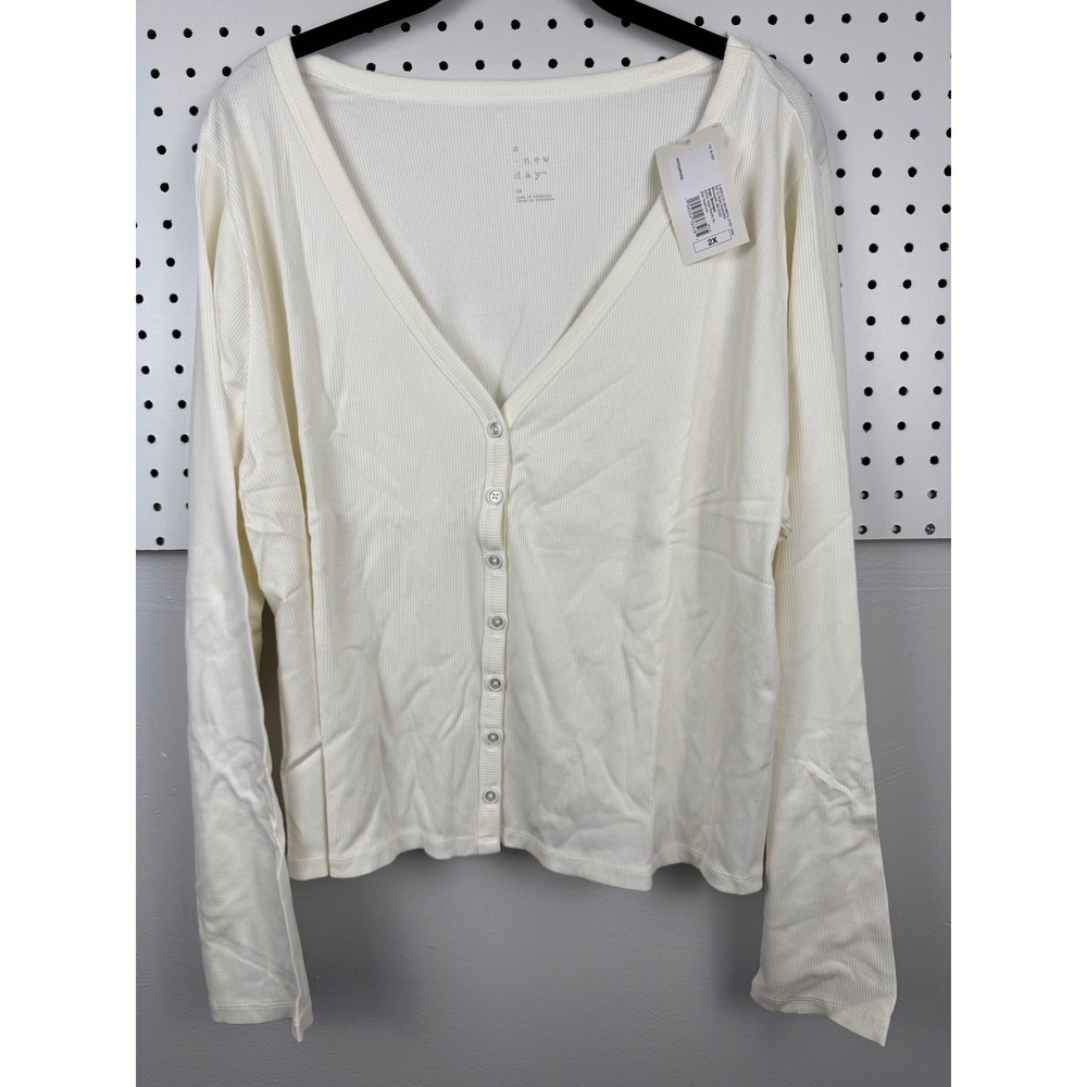 NWT A New Day Cream Ribbed Long Sleeve V-Neck Button Cardigan Sweater Women's 2X